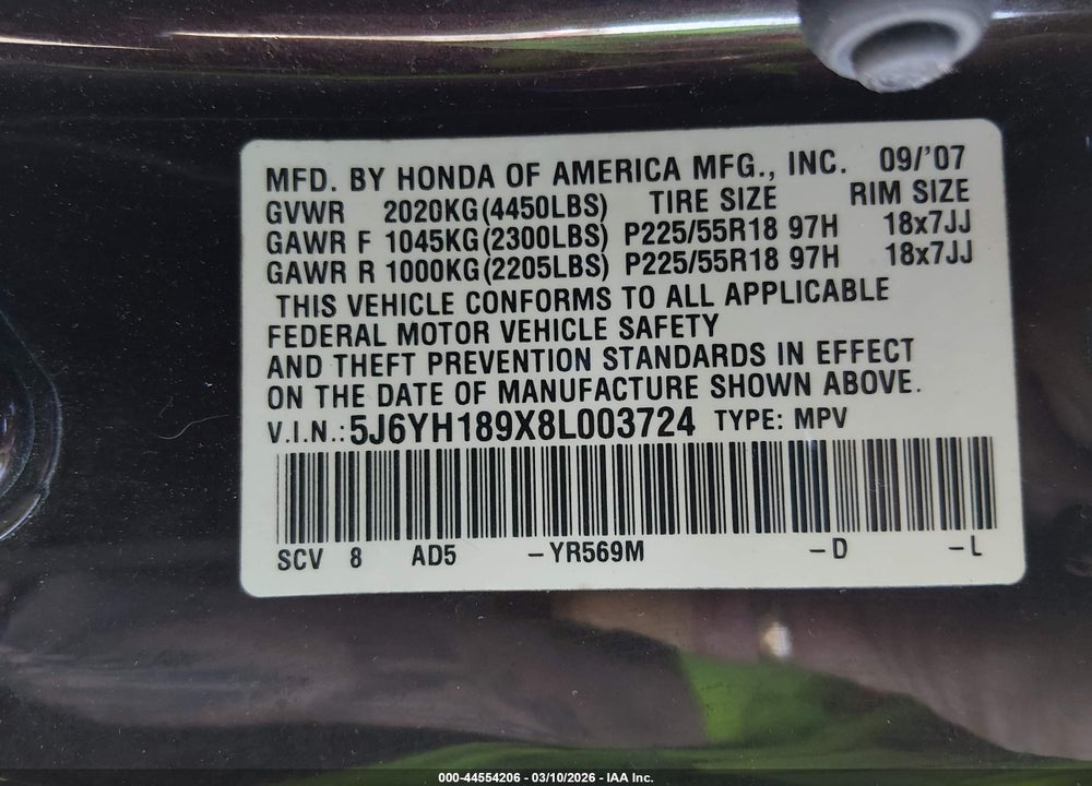 2008 HONDA ELEMENT SC VIN: 5J6YH189X8L003724