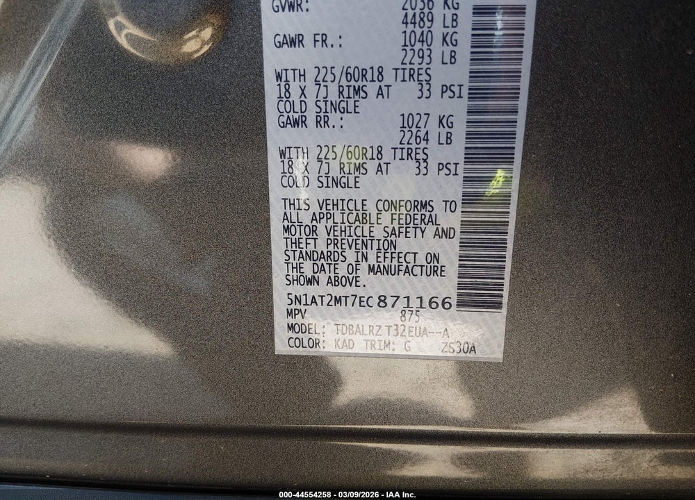 2014 NISSAN ROGUE SL VIN: 5N1AT2MT7EC871166