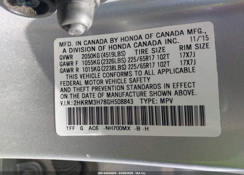 2016 HONDA CR-V EX-L VIN: 2HKRM3H78GH508843