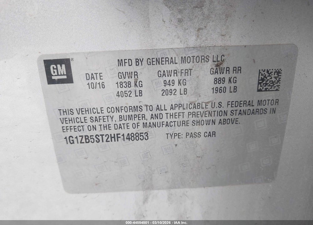 2017 CHEVROLET MALIBU LS VIN: 1G1ZB5ST2HF148853