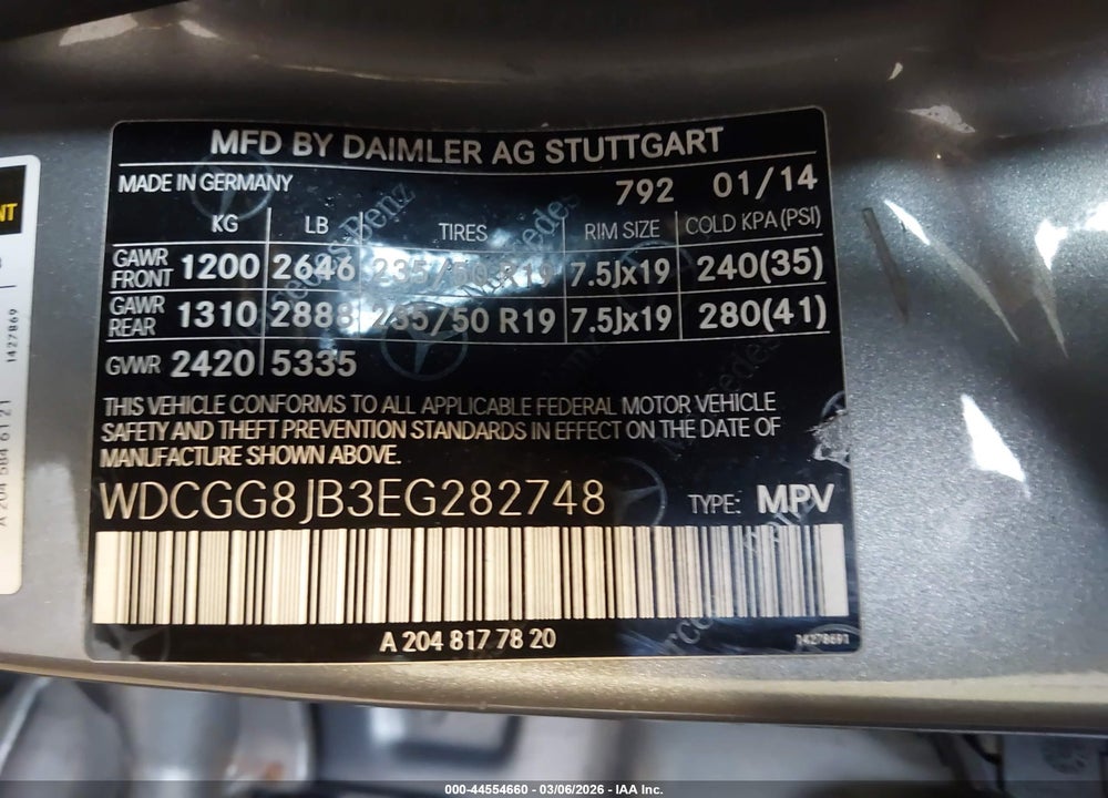 2014 MERCEDES-BENZ GLK 350 4MATIC VIN: WDCGG8JB3EG282748