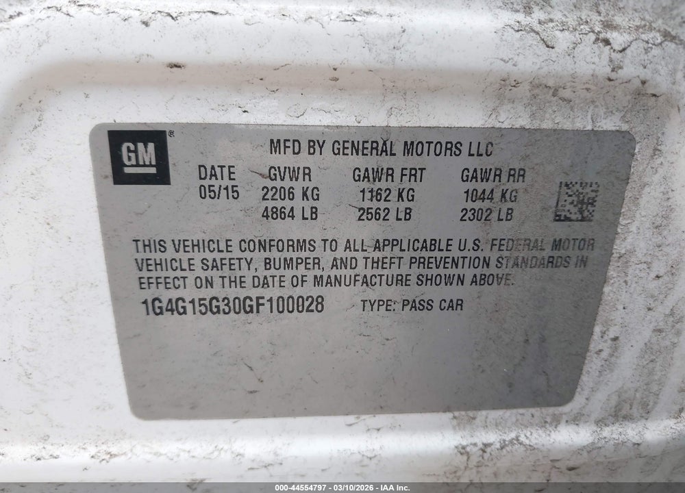 2016 BUICK LACROSSE VIN: 1G4G15G30GF100028