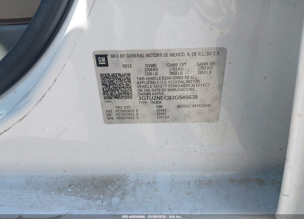 2018 GMC SIERRA 1500 SLT VIN: 3GTU2NEC0JG545639