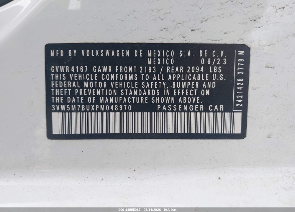 2023 VOLKSWAGEN JETTA 1.5T S VIN: 3VW5M7BUXPM048970