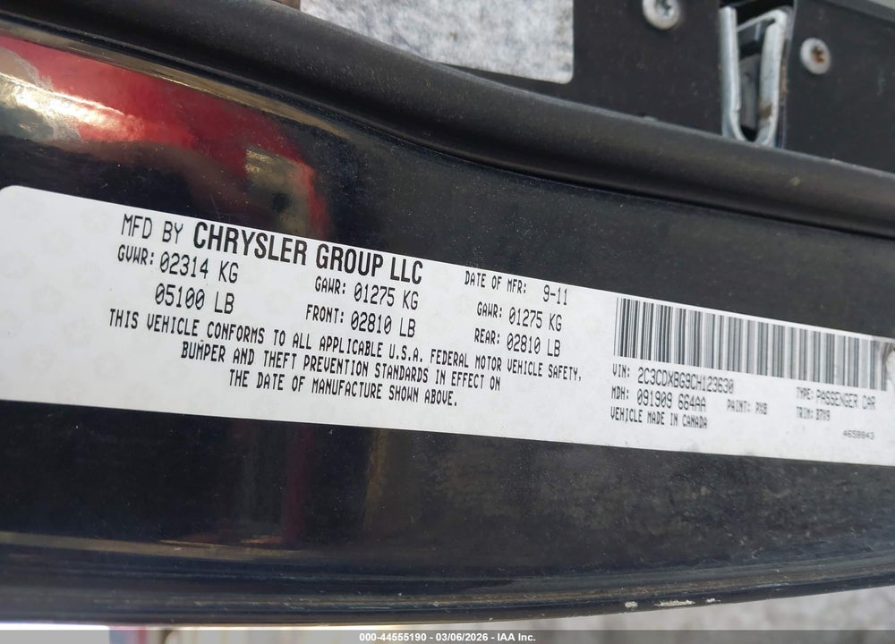 2012 DODGE CHARGER SE VIN: 2C3CDXBG9CH123630