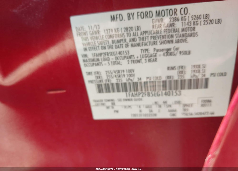 2014 FORD TAURUS LIMITED VIN: 1FAHP2F85EG140153
