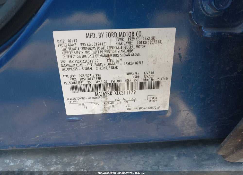 2020 FORD ECOSPORT TITANIUM VIN: MAJ6S3KLXLC311179