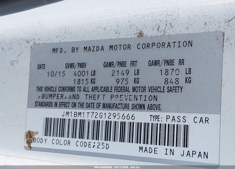 2016 MAZDA 3 I SPORT VIN: JM1BM1T72G1295666