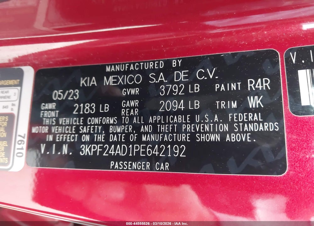 2023 KIA FORTE LXS VIN: 3KPF24AD1PE642192