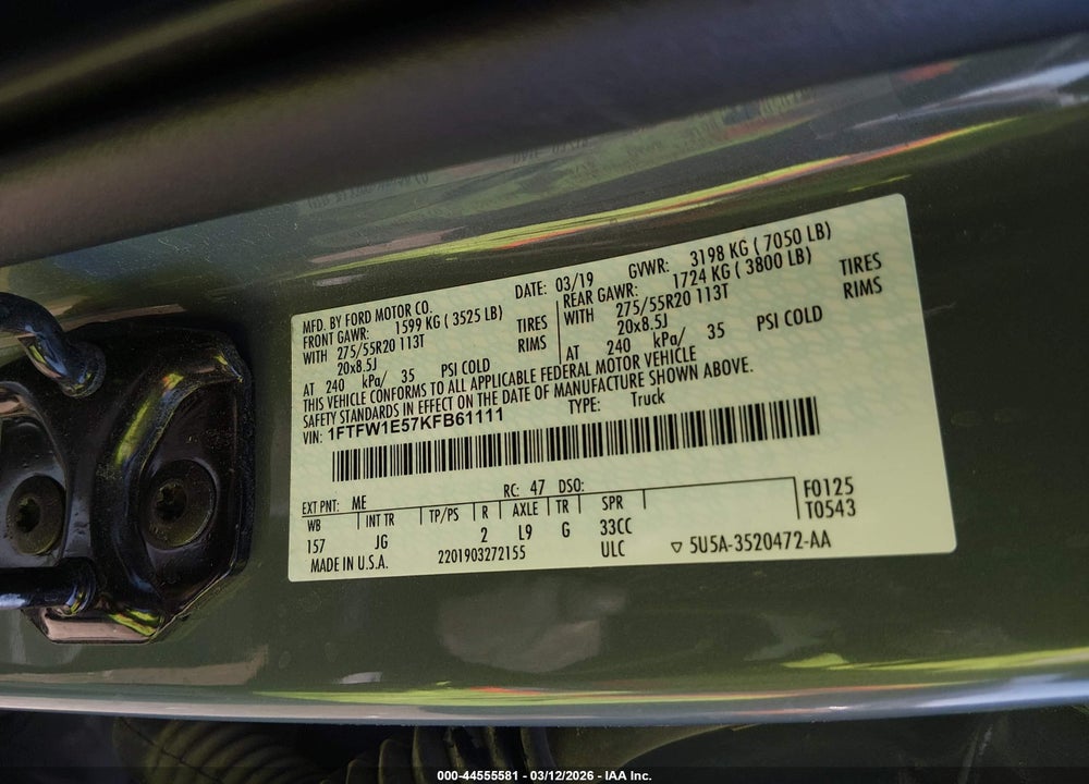 2019 FORD F-150 XL VIN: 1FTFW1E57KFB61111