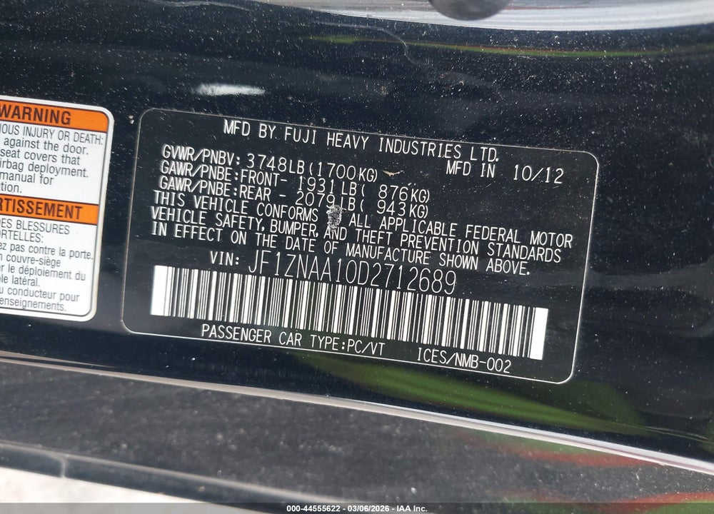 2013 SCION FR-S VIN: JF1ZNAA10D2712689