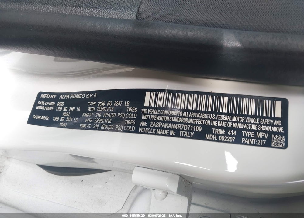 2024 ALFA ROMEO STELVIO SPRINT AWD VIN: ZASPAKAN4R7D71109
