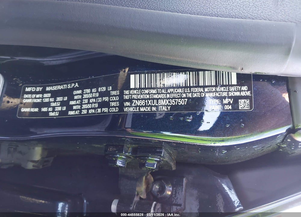2021 MASERATI LEVANTE GRANLUSSO VIN: ZN661XUL8MX357507