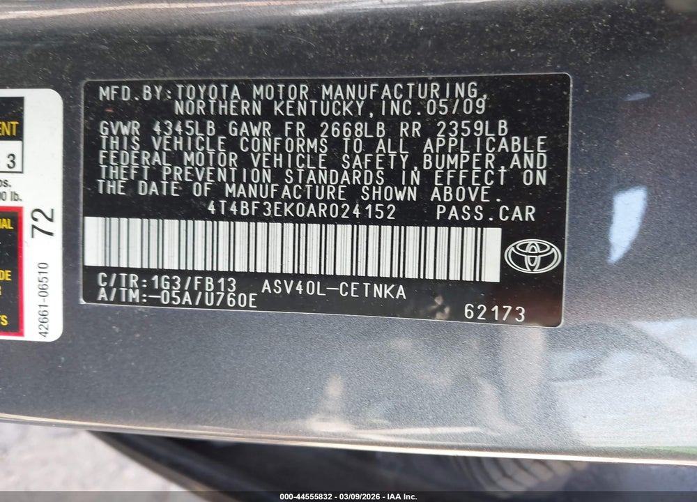 2010 TOYOTA CAMRY LE VIN: 4T4BF3EK0AR024152