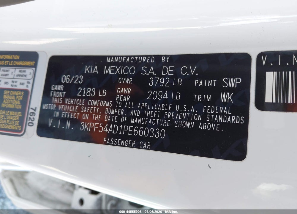 2023 KIA FORTE GT-LINE VIN: 3KPF54AD1PE660330