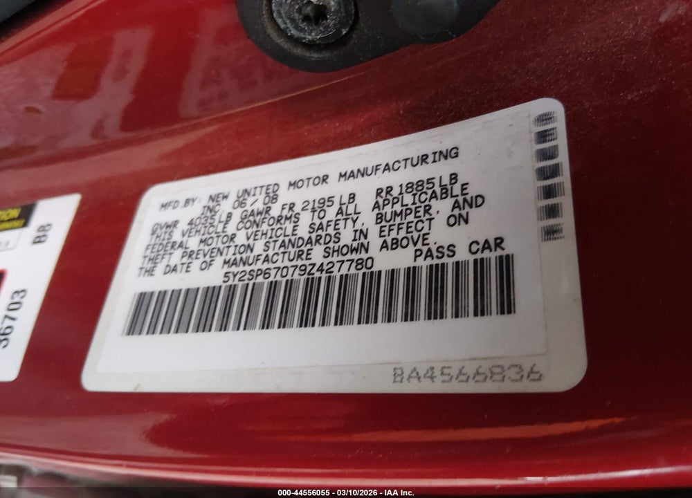 2009 PONTIAC VIBE VIN: 5Y2SP67079Z427780