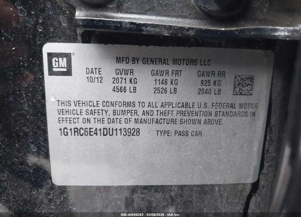 2013 CHEVROLET VOLT VIN: 1G1RC6E41DU113928