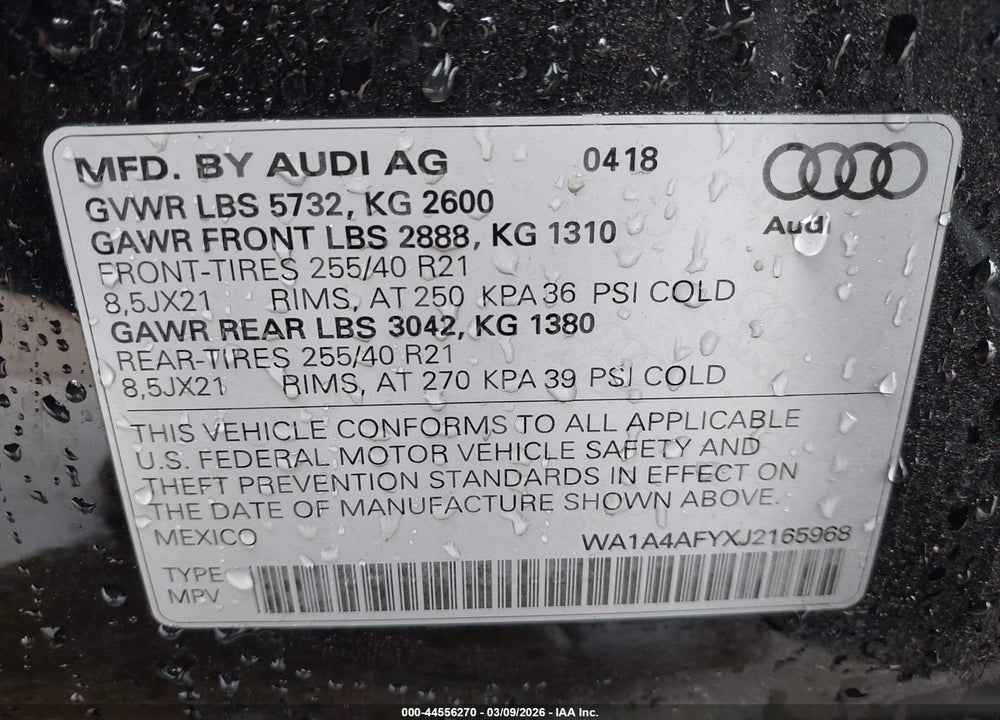 2018 AUDI SQ5 3.0T PREMIUM PLUS VIN: WA1A4AFYXJ2165968