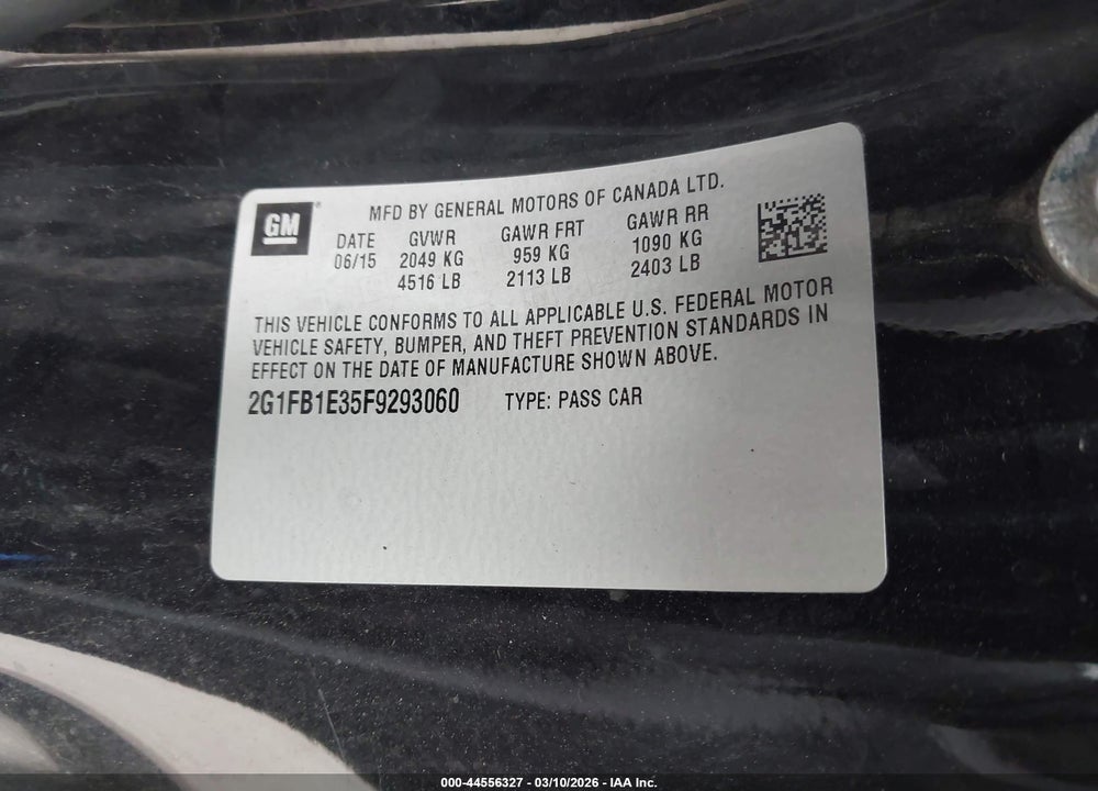 2015 CHEVROLET CAMARO 2LS VIN: 2G1FB1E35F9293060