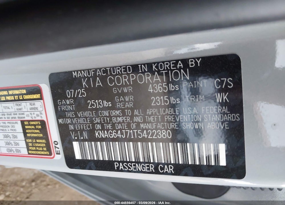 2026 KIA K5 GT-LINE FWD VIN: KNAG64J71T5422380