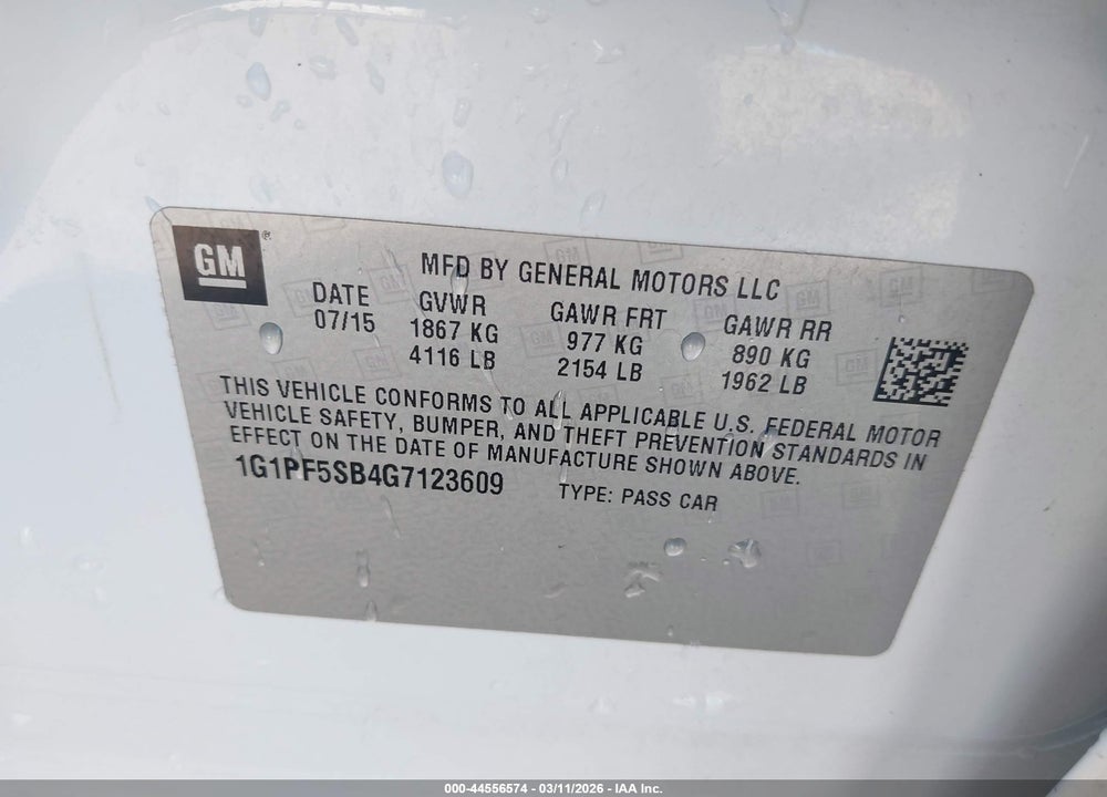 2016 CHEVROLET CRUZE LIMITED 2LT AUTO VIN: 1G1PF5SB4G7123609