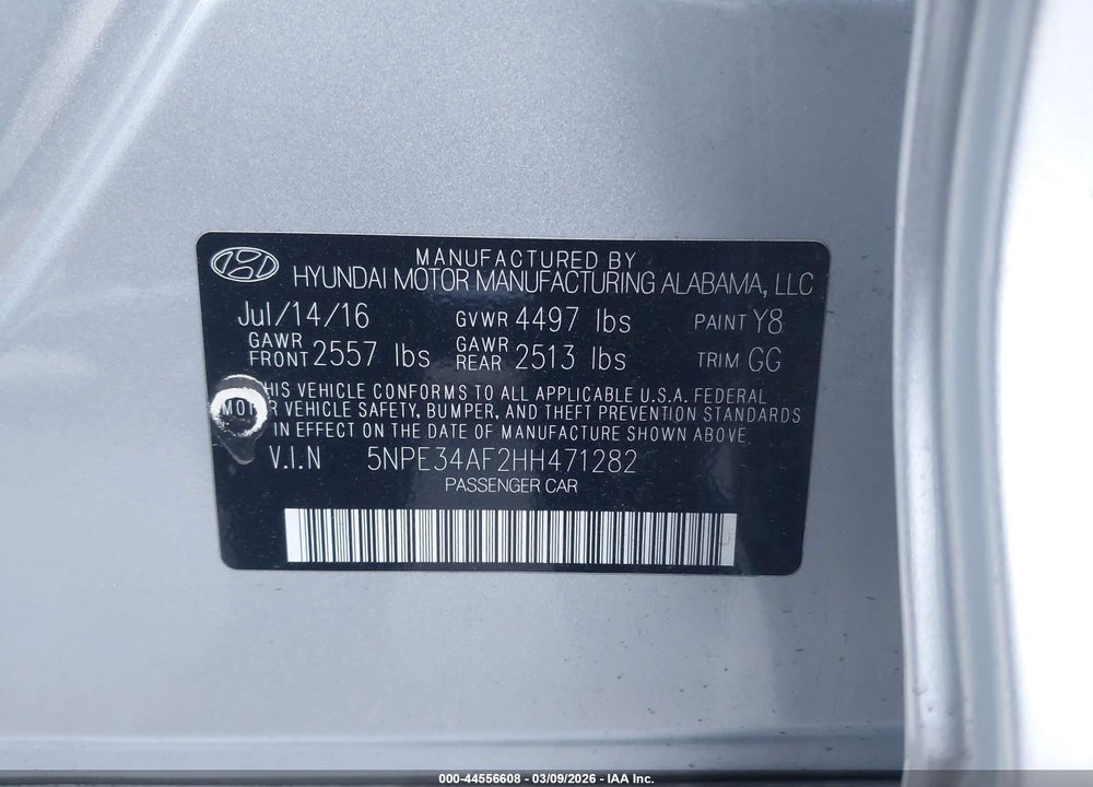 2017 HYUNDAI SONATA SPORT VIN: 5NPE34AF2HH471282