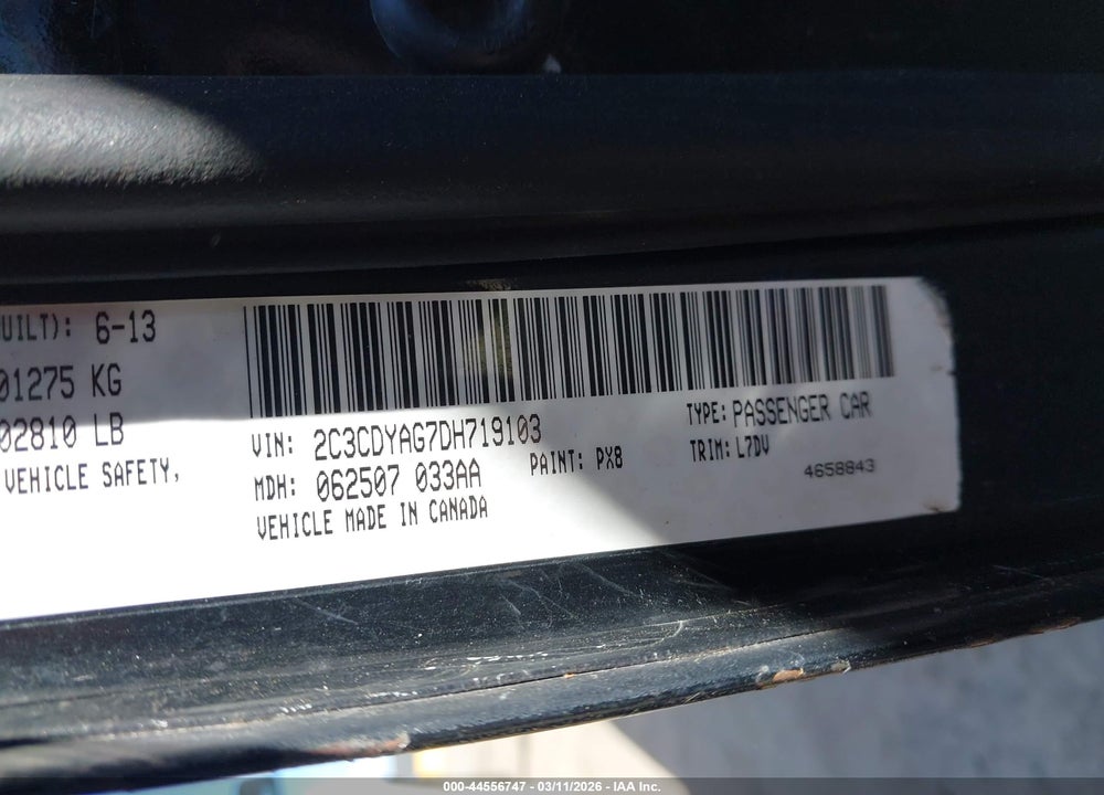 2013 DODGE CHALLENGER SXT VIN: 2C3CDYAG7DH719103