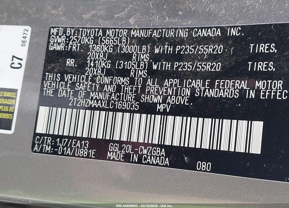 2020 LEXUS RX 350 VIN: 2T2HZMAAXLC169035