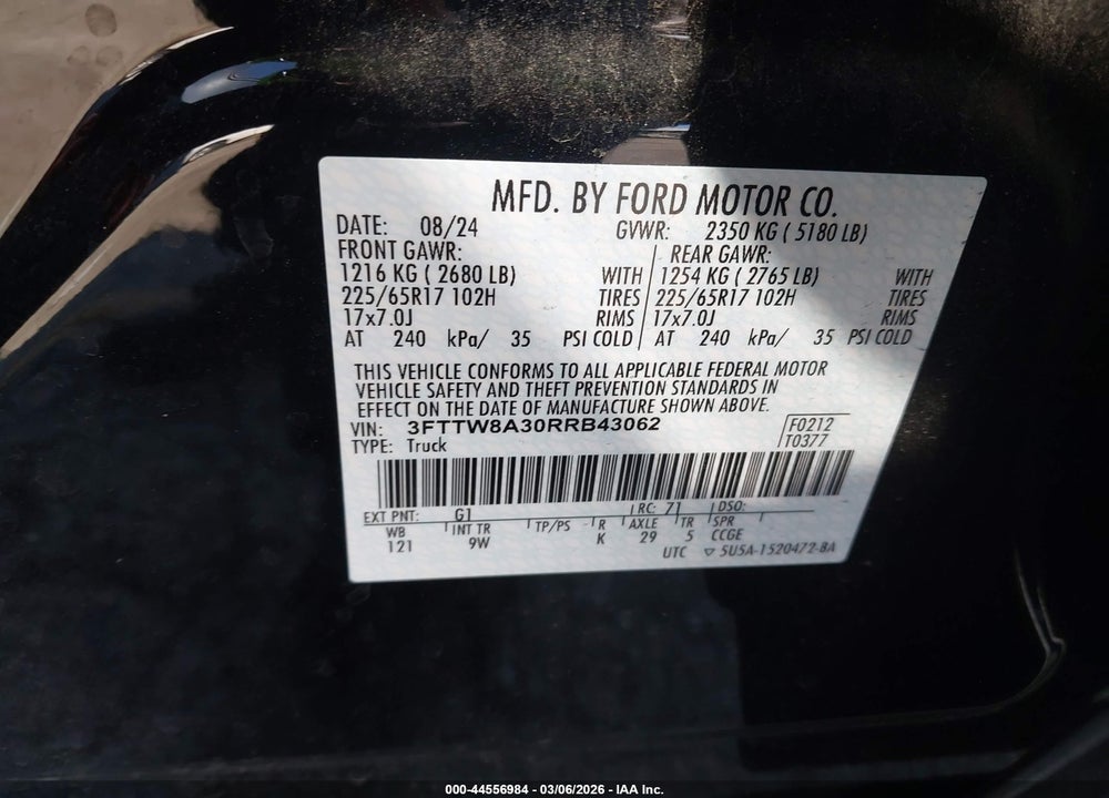 2024 FORD MAVERICK XL VIN: 3FTTW8A30RRB43062