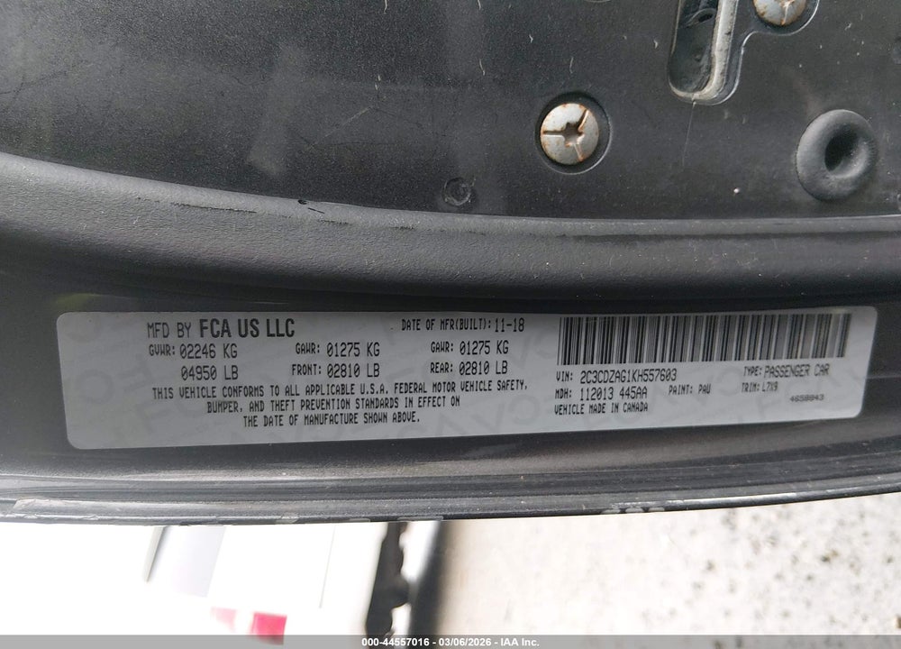 2019 DODGE CHALLENGER SXT VIN: 2C3CDZAG1KH557603