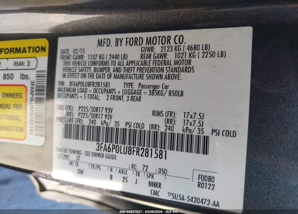 2015 FORD FUSION HYBRID SE VIN: 3FA6P0LU8FR281581