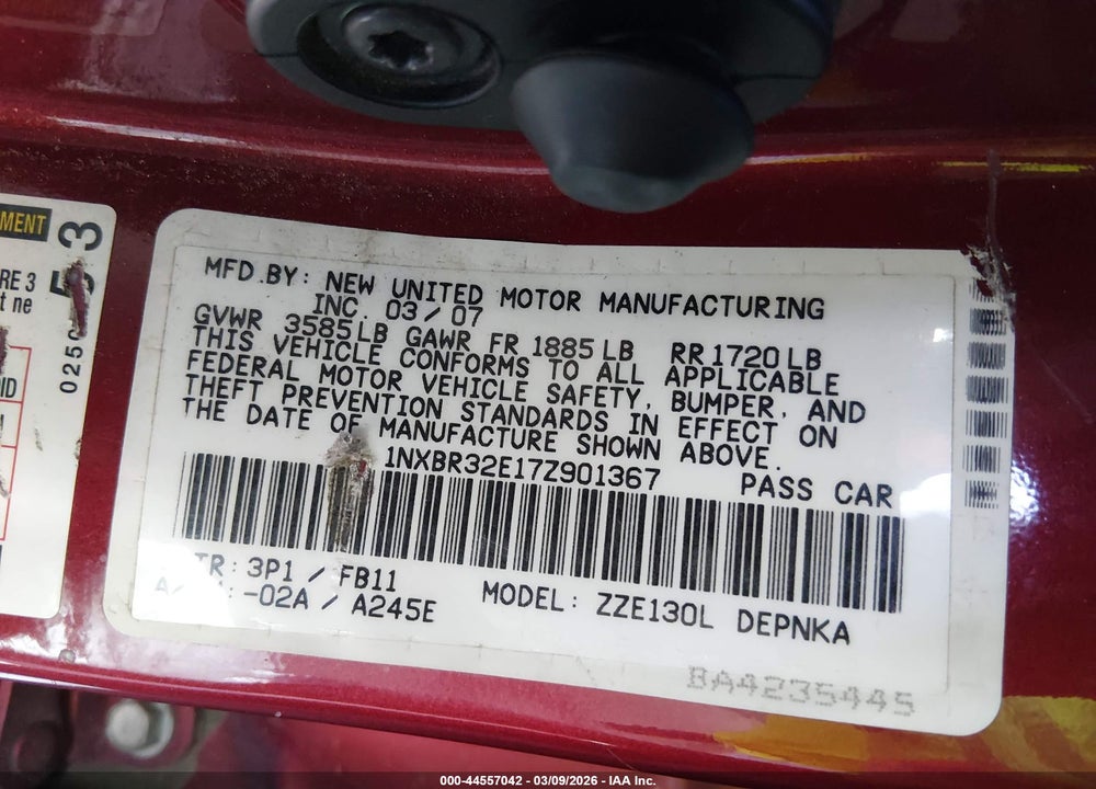 2007 TOYOTA COROLLA LE VIN: 1NXBR32E17Z901367