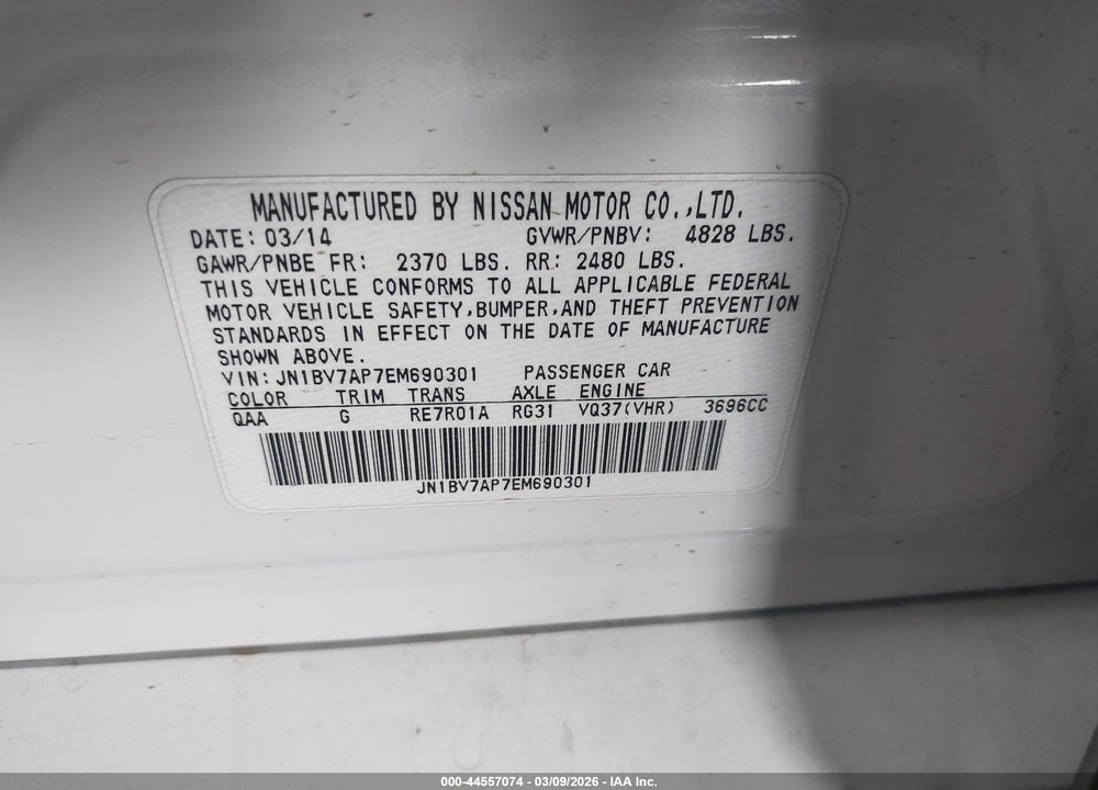 2014 INFINITI Q50 PREMIUM VIN: JN1BV7AP7EM690301