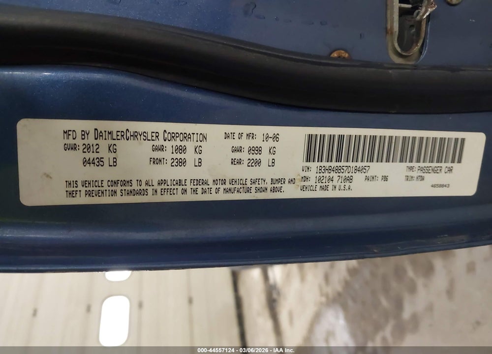 2007 DODGE CALIBER SXT VIN: 1B3HB48B57D184057