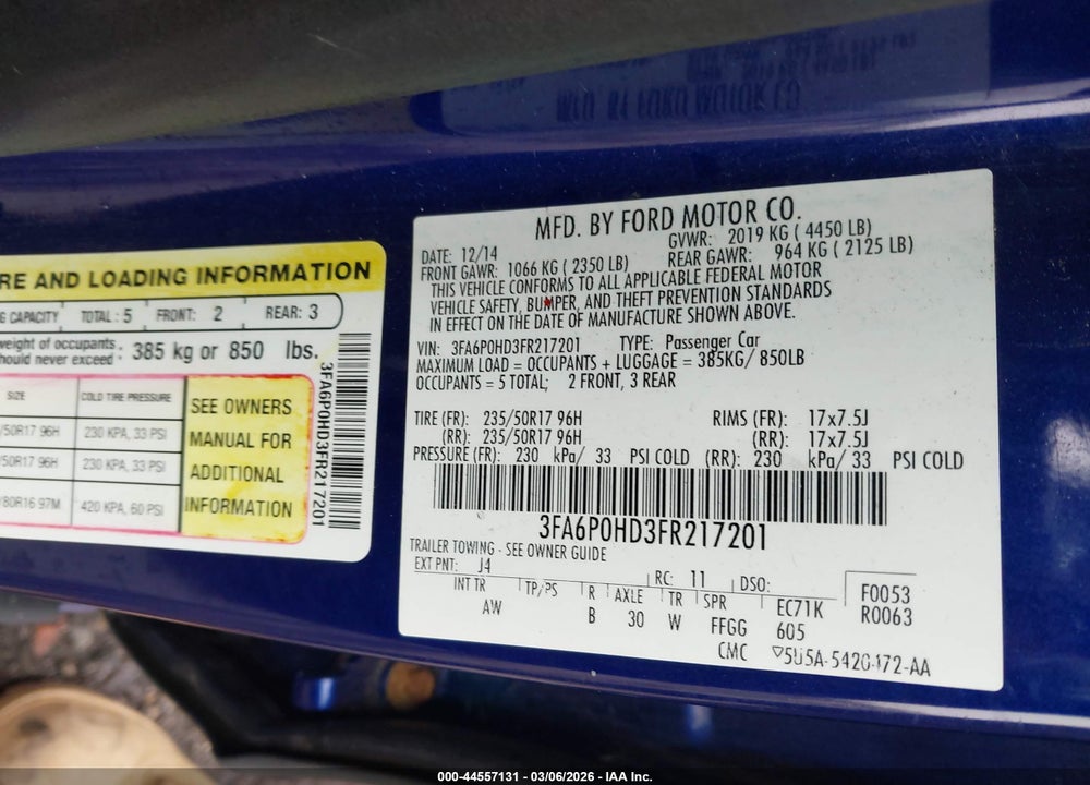 2015 FORD FUSION SE VIN: 3FA6P0HD3FR217201