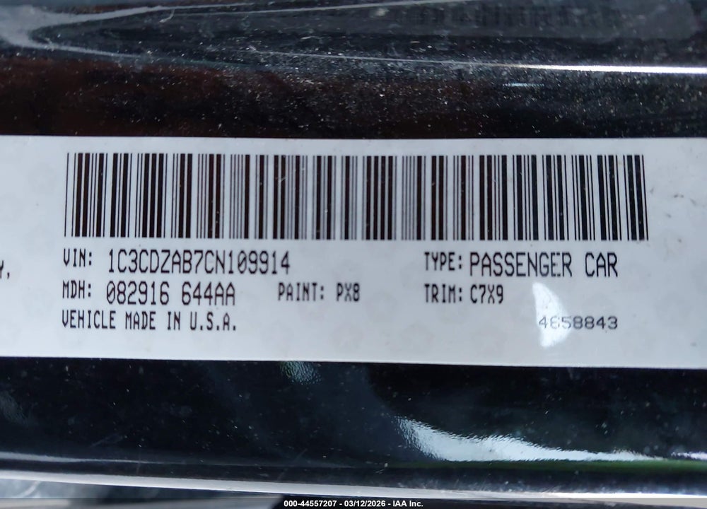 2012 DODGE AVENGER SE VIN: 1C3CDZAB7CN109914