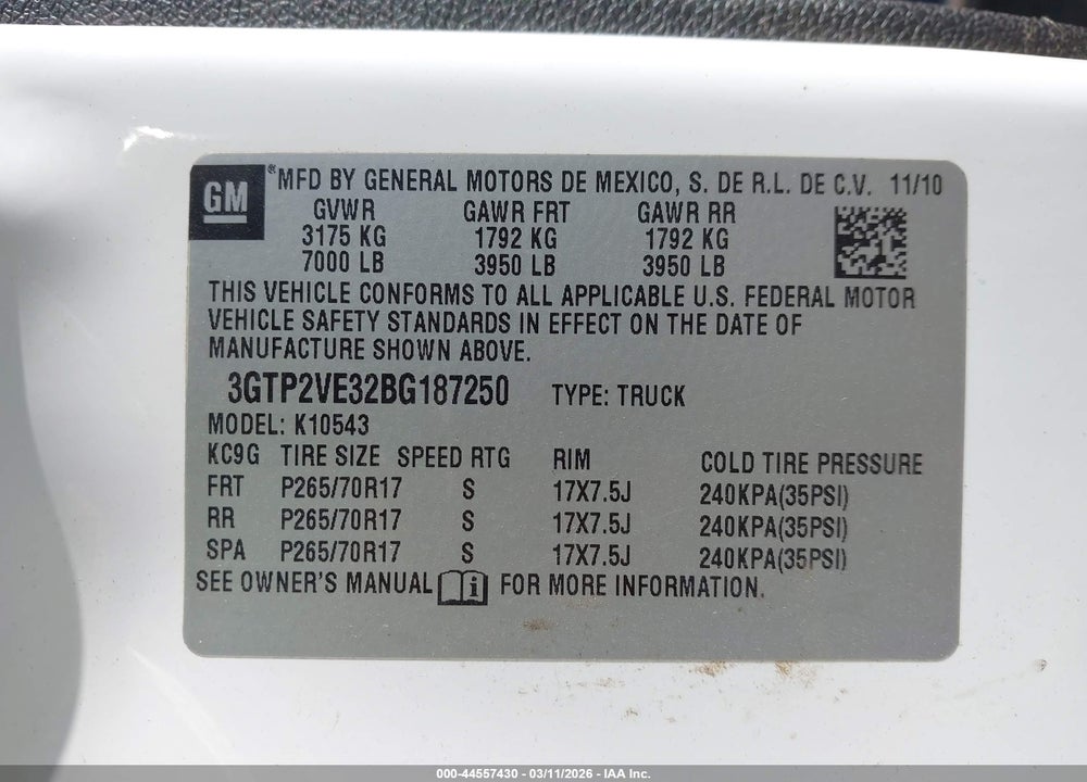 2011 GMC SIERRA 1500 SLE VIN: 3GTP2VE32BG187250