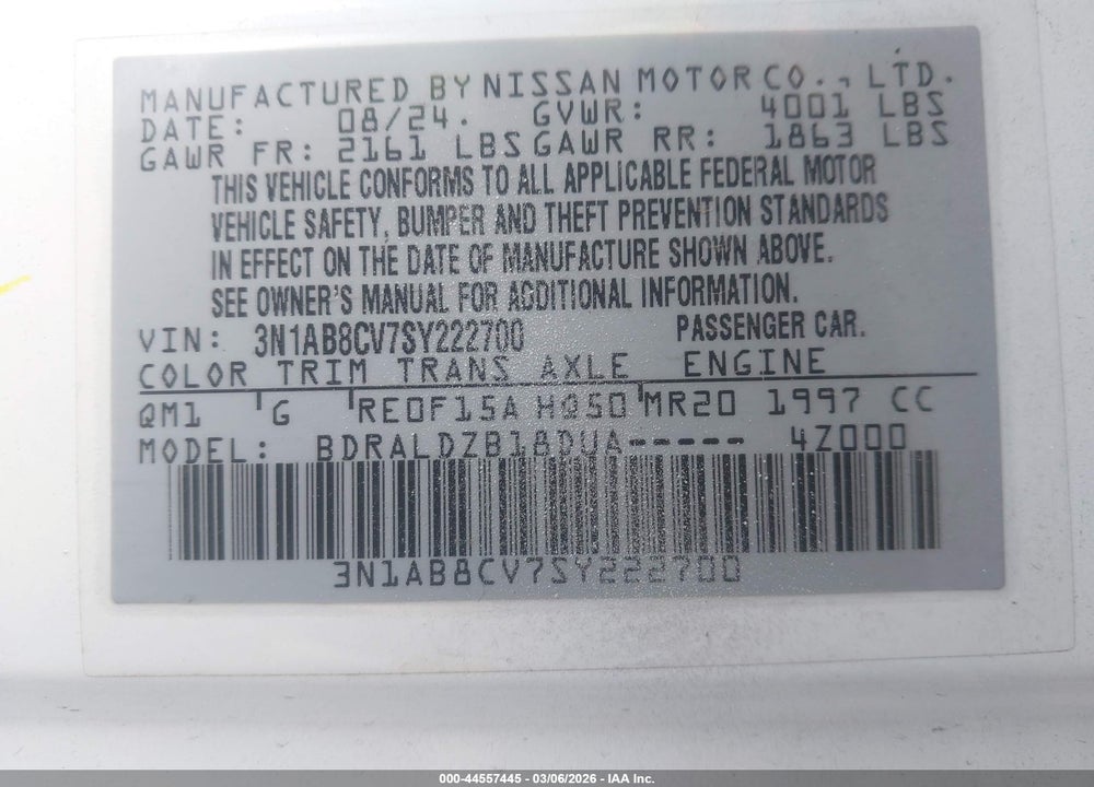2025 NISSAN SENTRA SV VIN: 3N1AB8CV7SY222700