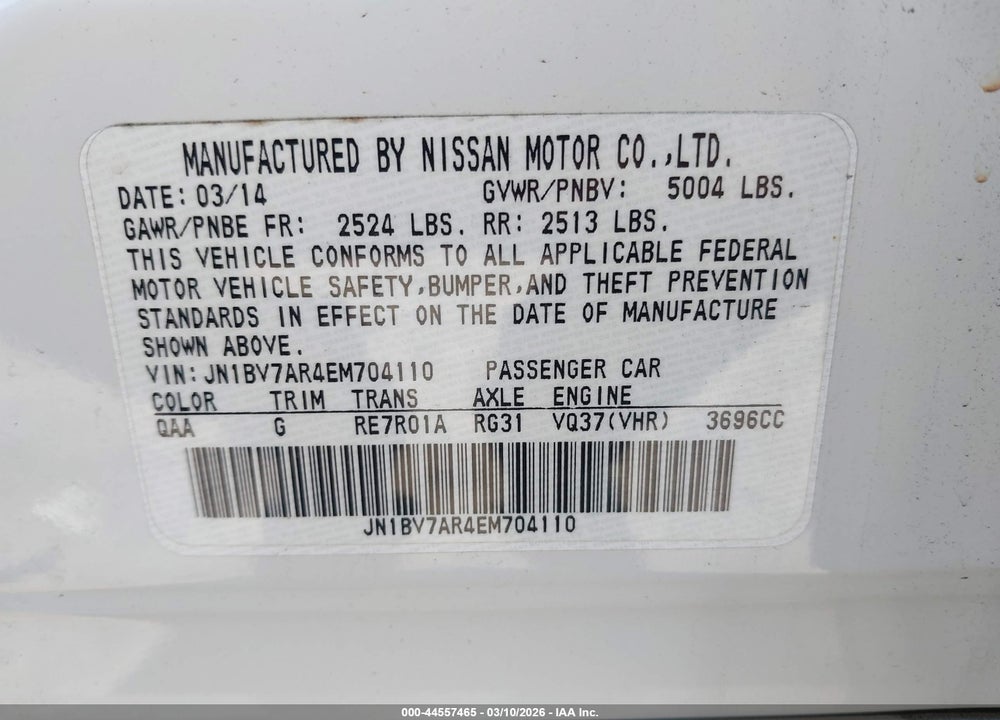 2014 INFINITI Q50 PREMIUM VIN: JN1BV7AR4EM704110