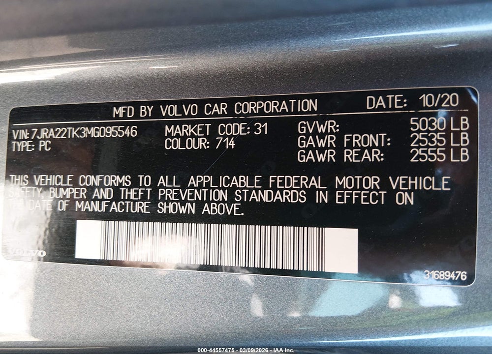 2021 VOLVO S60 T6 MOMENTUM VIN: 7JRA22TK3MG095546