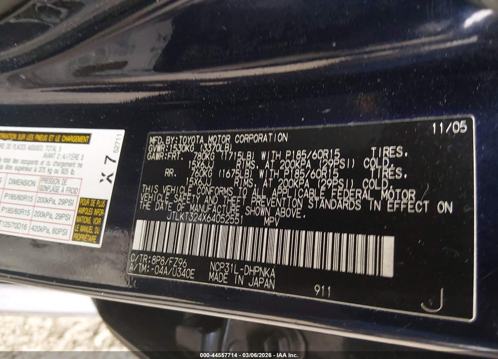 2006 SCION XB VIN: JTLKT324X64052551