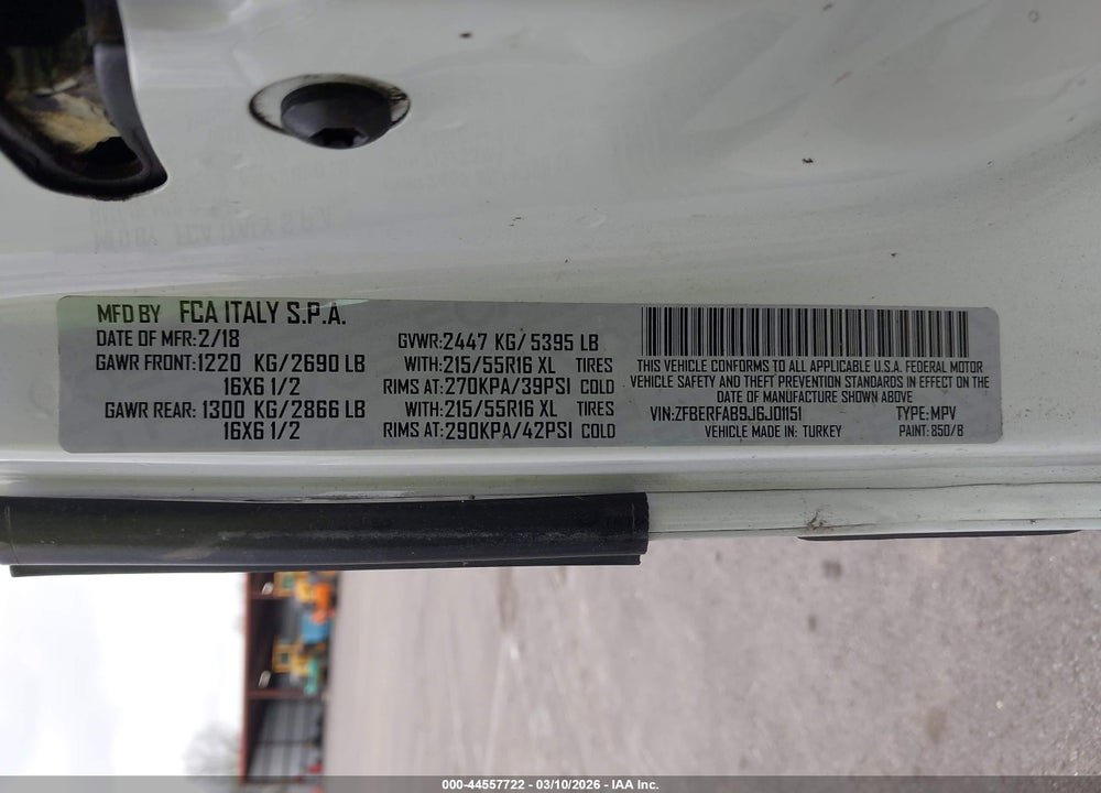 2018 RAM PROMASTER CITY TRADESMAN VIN: ZFBERFAB9J6J01151