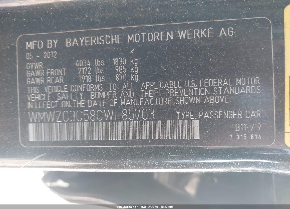 2012 MINI COOPER S COUNTRYMAN VIN: WMWZC3C58CWL85703