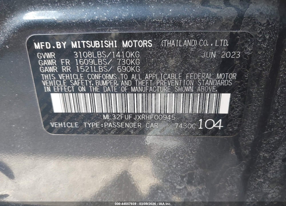 2024 MITSUBISHI MIRAGE G4 VIN: ML32FUFJXRHF00945