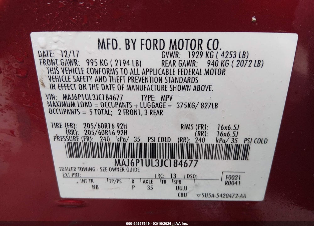 2018 FORD ECOSPORT SE VIN: MAJ6P1UL3JC184677