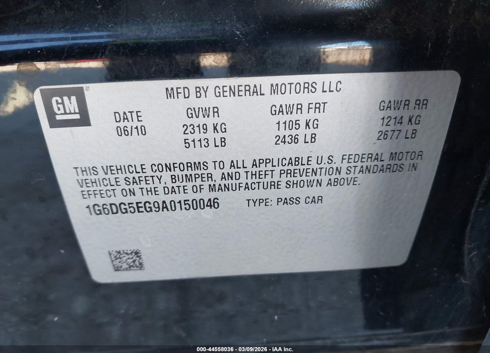 2010 CADILLAC CTS LUXURY VIN: 1G6DG5EG9A0150046