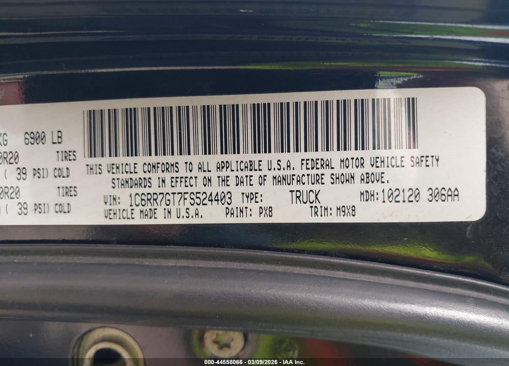 2015 RAM 1500 BIG HORN VIN: 1C6RR7GT7FS524403