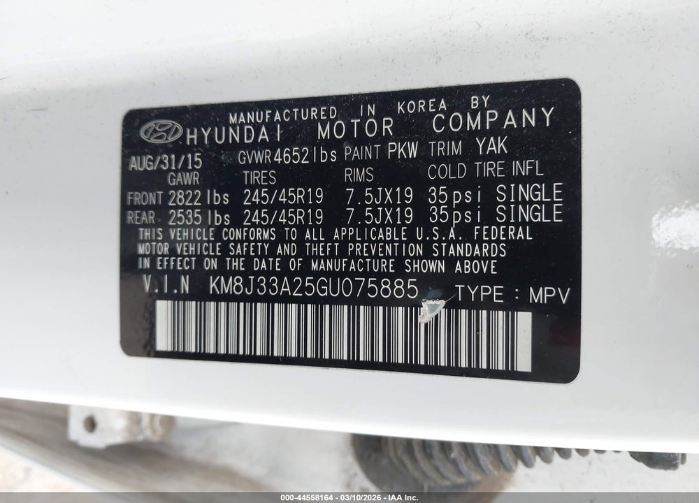 2016 HYUNDAI TUCSON SPORT VIN: KM8J33A25GU075885