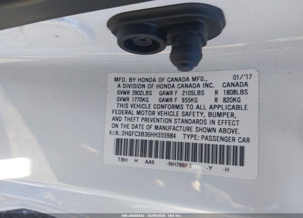 2017 HONDA CIVIC EX-T VIN: 2HGFC3B36HH355984