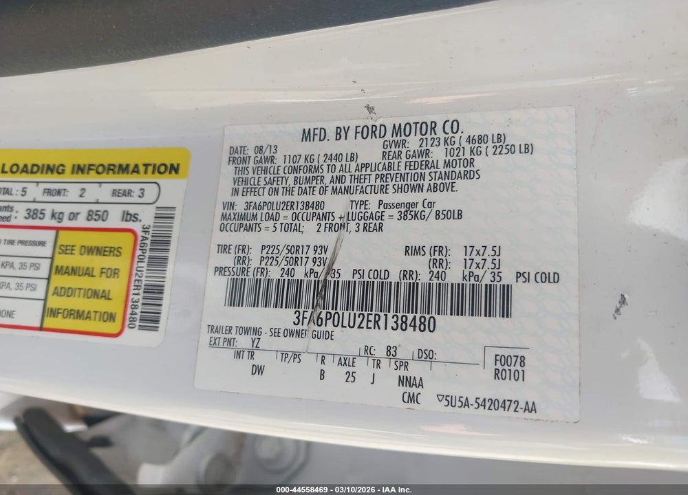 2014 FORD FUSION HYBRID SE VIN: 3FA6P0LU2ER138480